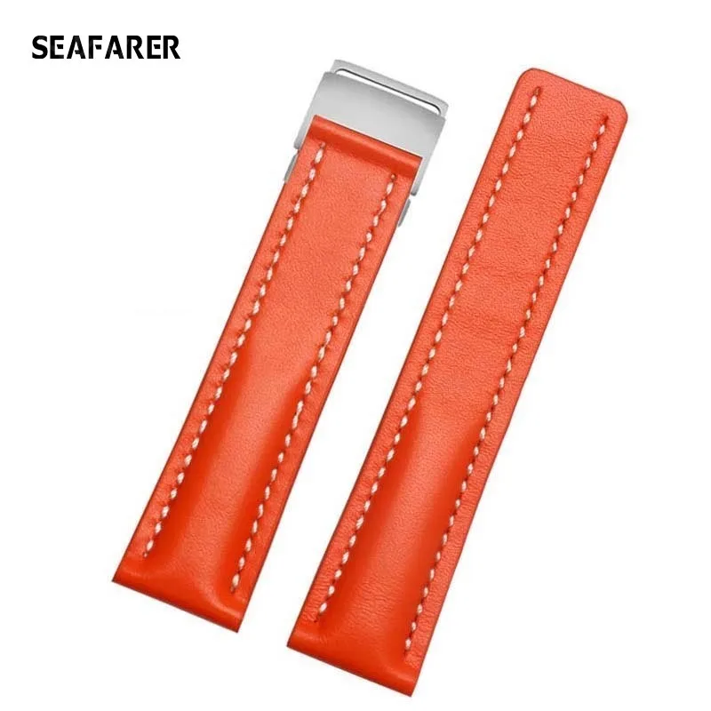 Dark Blue Black Brown Genuine Leather Watch Strap for Breitling Omega Planet Ocean Seamaster 300 Speedmaster Bracelet 20mm 22mm