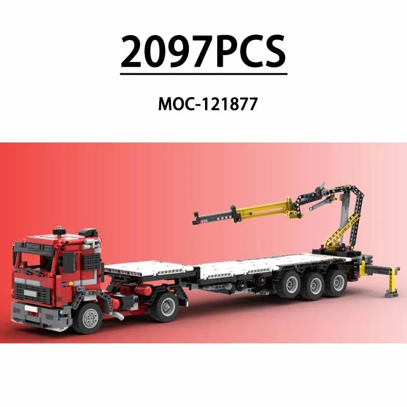 Building Block Truck Flatbed Trailer with Crane MOC-121877 Difficult Assembling Building Blocks 2097pcs Christmas Gift for Kids