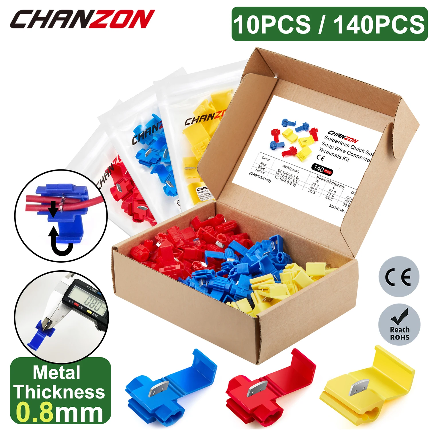 10/140PCS Quick Splice Trennen Draht Anschlüsse Kit Solderless Joint Kabel Terminal Elektrische Kabel Verbindung 22-10 Awg Gauge – Detail 1