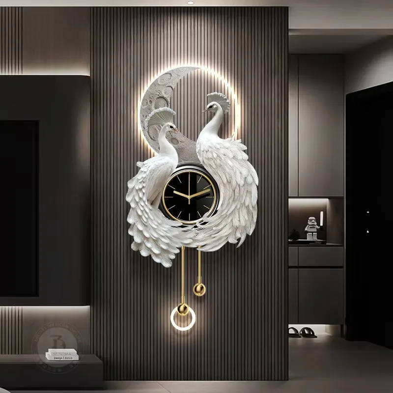 

High End 3D Peacock Living Room Wall Clock Restaurant LED Digital Clock Mural Watch Corridor Luxury Mute Quartz Clock Home Decor