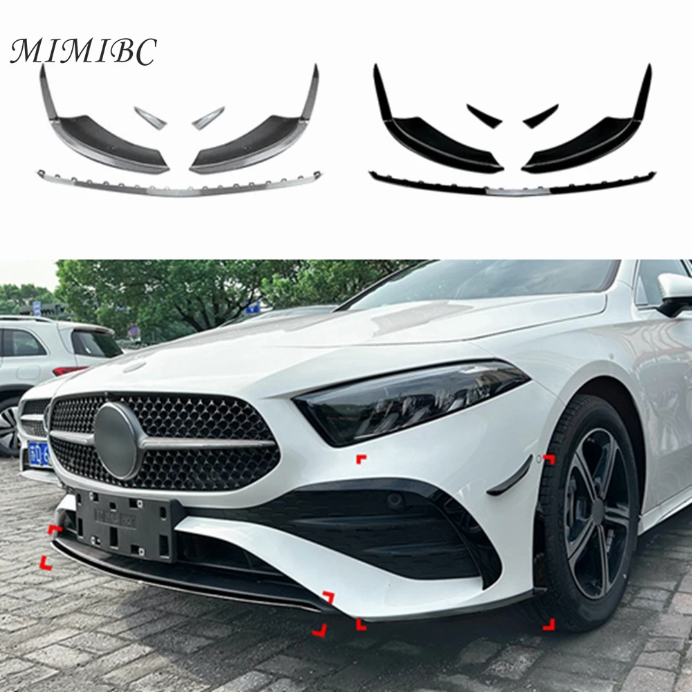 

FOR Mercedes Benz A Class W177 A180 A200 A35 A45 AMG 2023+ Glossy Black Exterior Accessories Front Bumper Spoiler Splitter Trim