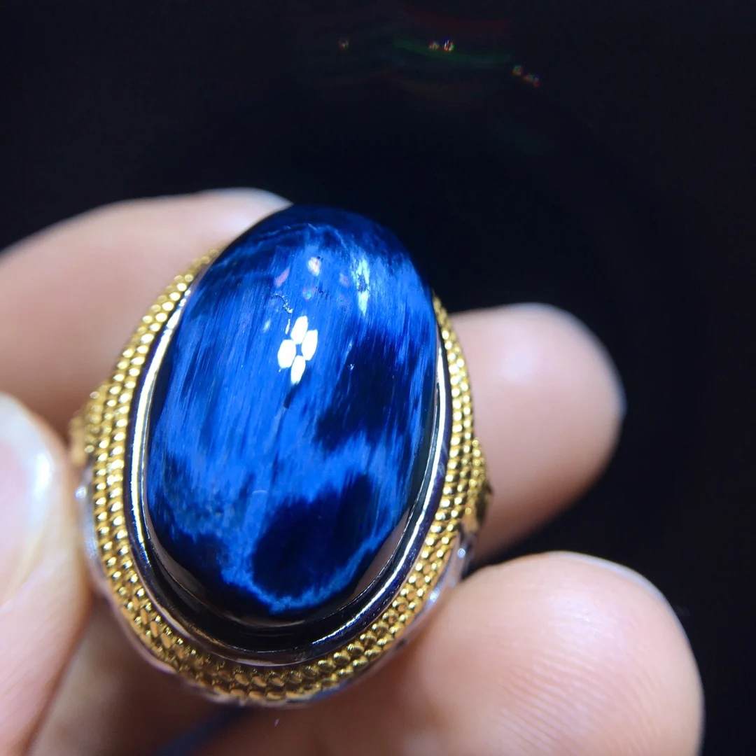 Natural Blue Pietersite Adjustable Ring Namibia Big 20.8/13mm Big Size 925 Silver Pietersite Chatoyant Gemstone Ring AAAAAA