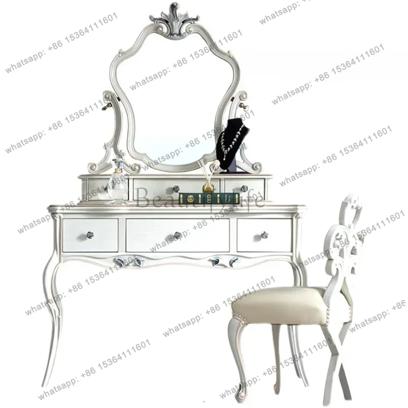 

Solid Wood Dressing Table French Luxury Makeup Dressing Table European Style Modern Storage Vanitty Tocador Bedroom Furnitu