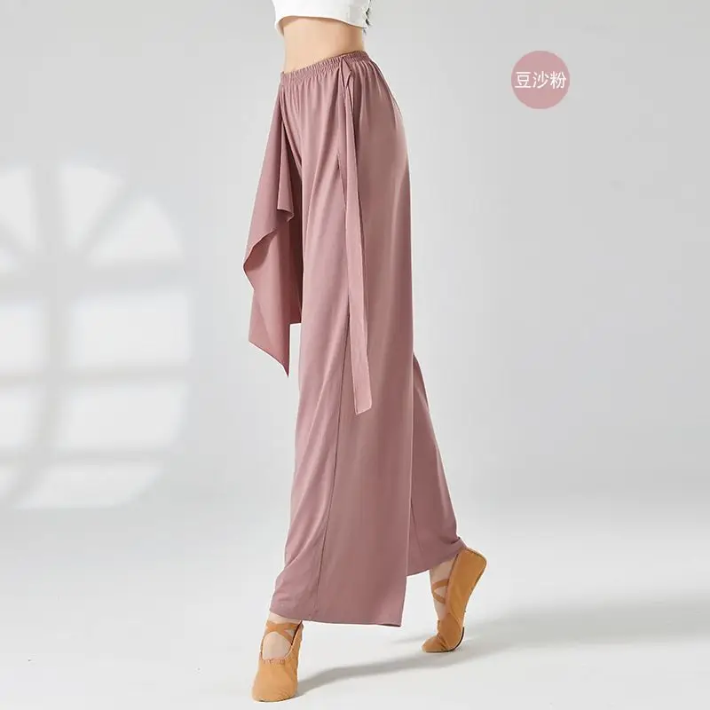 Pantalones de baile de pierna ancha para mujer, ropa de práctica de baile moderno, pantalones delgados, cintura alta, cintura elástica, ropa suelta