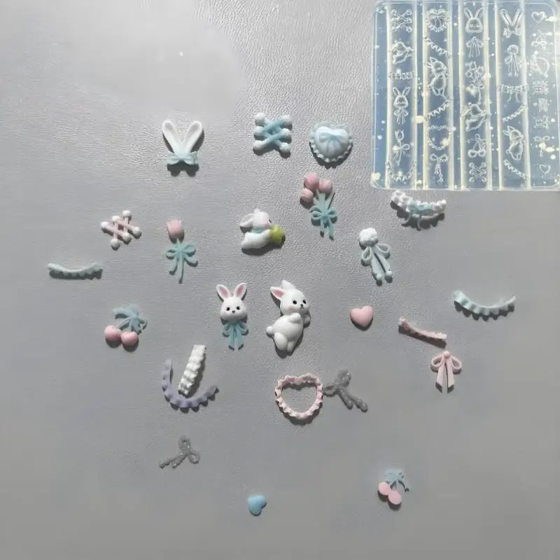 1 Stück 3D Cartoon Spitze Schleife Hase Bär Ballon Blume Silikon Nagelform Transparent DIY Nagelkunst Deko Vorlage