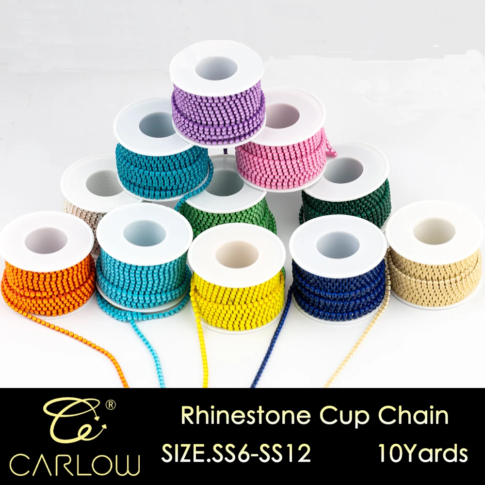 CARLOW SS6-SS12 Shiny Mocha Multi Color Glass Rhinestones Cup Chain AAAAA 10 Yards Stone Chain for Clothes Decoration DIY