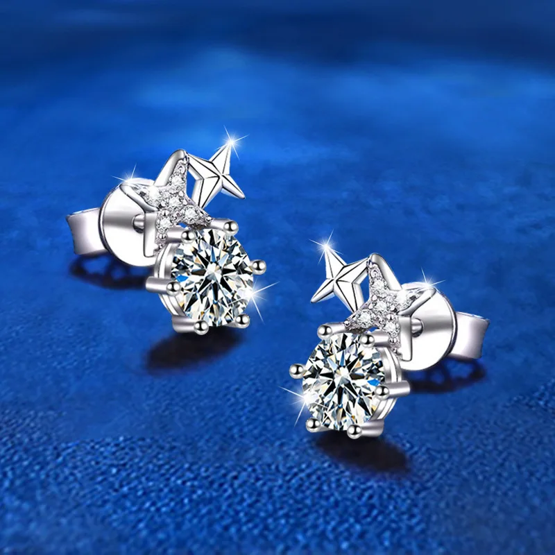 Elegant Fashion Earrings Sterling Silver Rhodium Plated Round Brilliant Cut Claw Setting Moissanite flower Stud Earrings