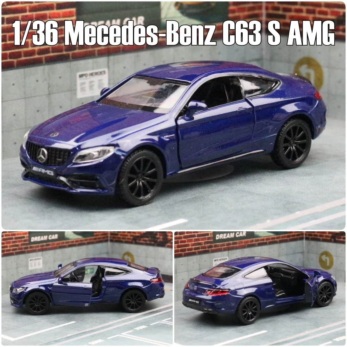 1:36 Mercedes-Benz C63 S AMG C-Class Toy Car Model For Children RMZ CiTY Diecast Miniature 5\'\' Pull Back Collection Gift Boys