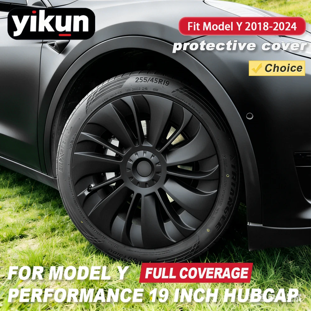 YIKUN 19 Zoll 4-teilige Radabdeckung für Tesla Model Y 2018-2024 Performance Ersatz-Autofelgenabdeckung Vollfelgenabdeckung Zubehör