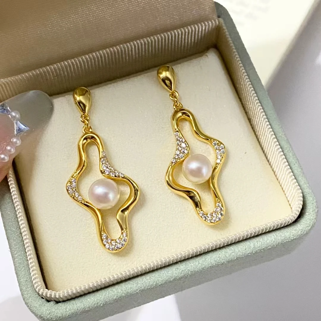 

Wholesale S925 Sterling Silver Earrings Mount Findings Settings Base Mounting Parts Accessory for 6-7mm Pearls 5 pairs/lot