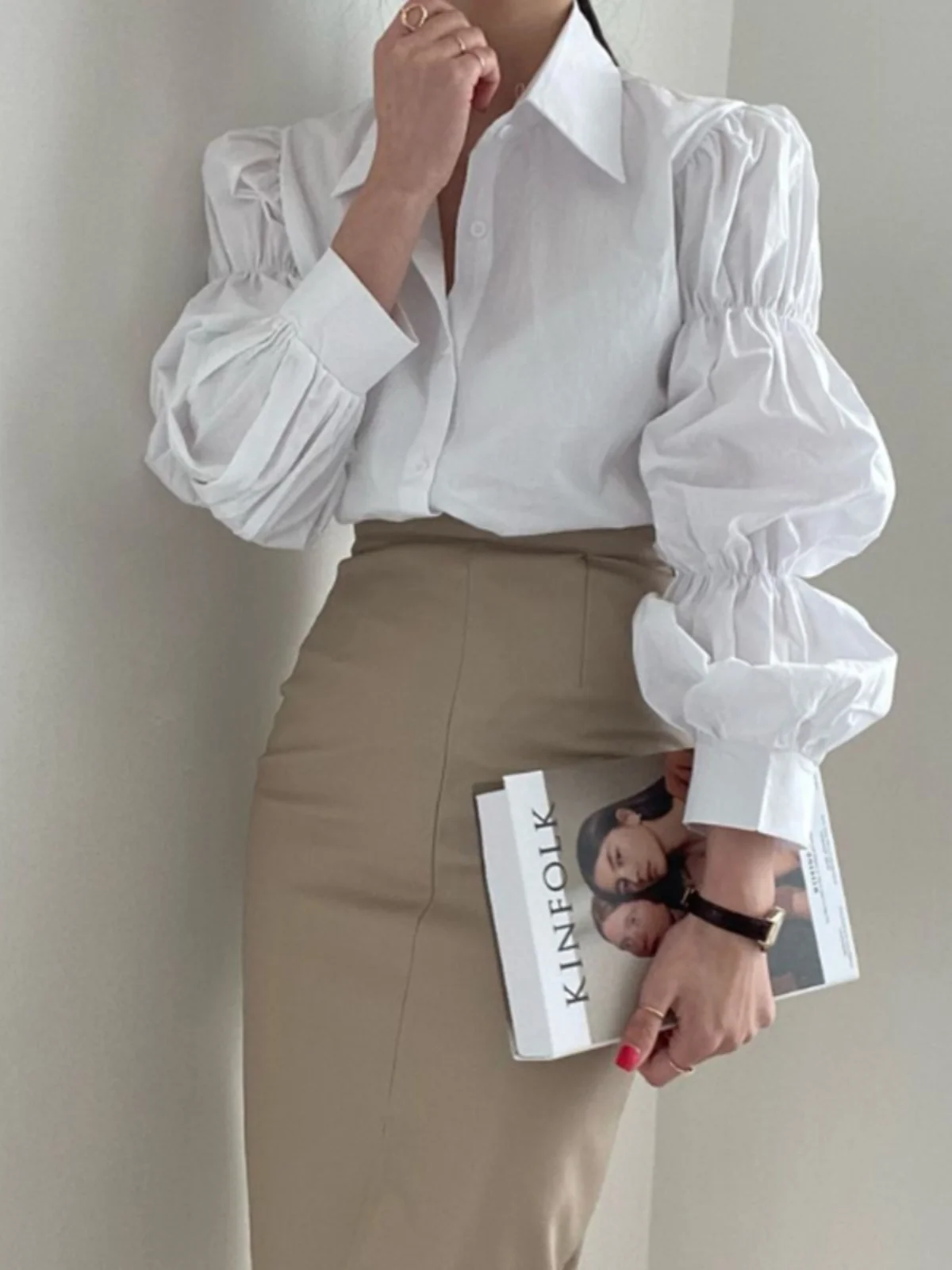 

Retro Bubble Sve irt Women's Faion Spring 2023 Vintage Design Sense Top Ele Chic Straight Cut Long Sve irt