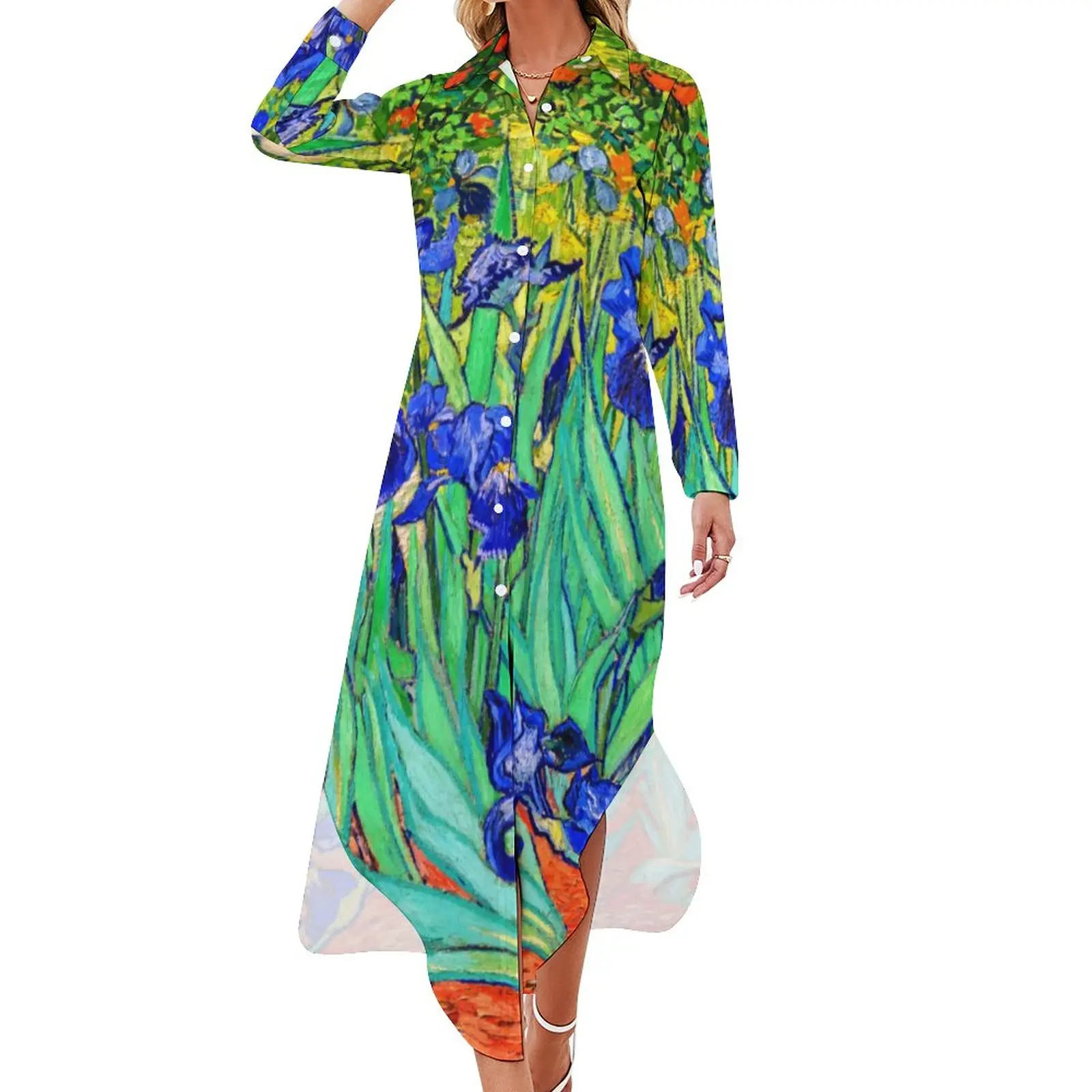 Vincent Van Gogh Chiffon Dress Irises Flower Print Cute Dresses Fashion Casual Dress Female Sexy Graphic Vestido Big Size 5XL