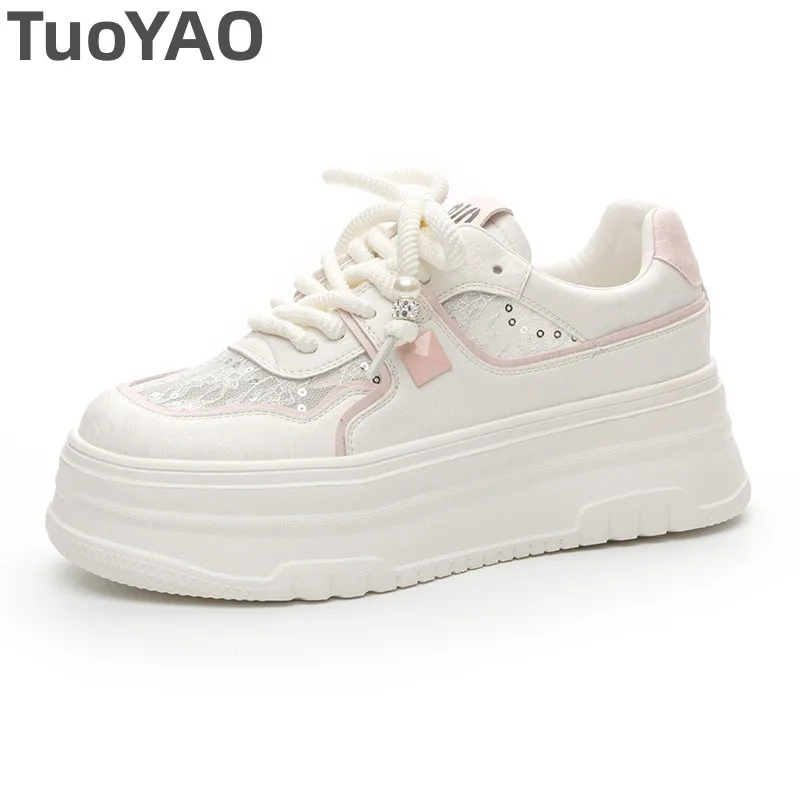 

Кроссовки из натуральной кожи, Повседневная дышащая Вулканизированная массивная подошва, сетчатые, на платформе 6 см, весна-лето-осень