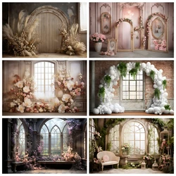 Boho Floral Indoor Birthday Party Backdrop Window Pampas Grass Arch Door Wedding Maternity Party Portrait Photography Background