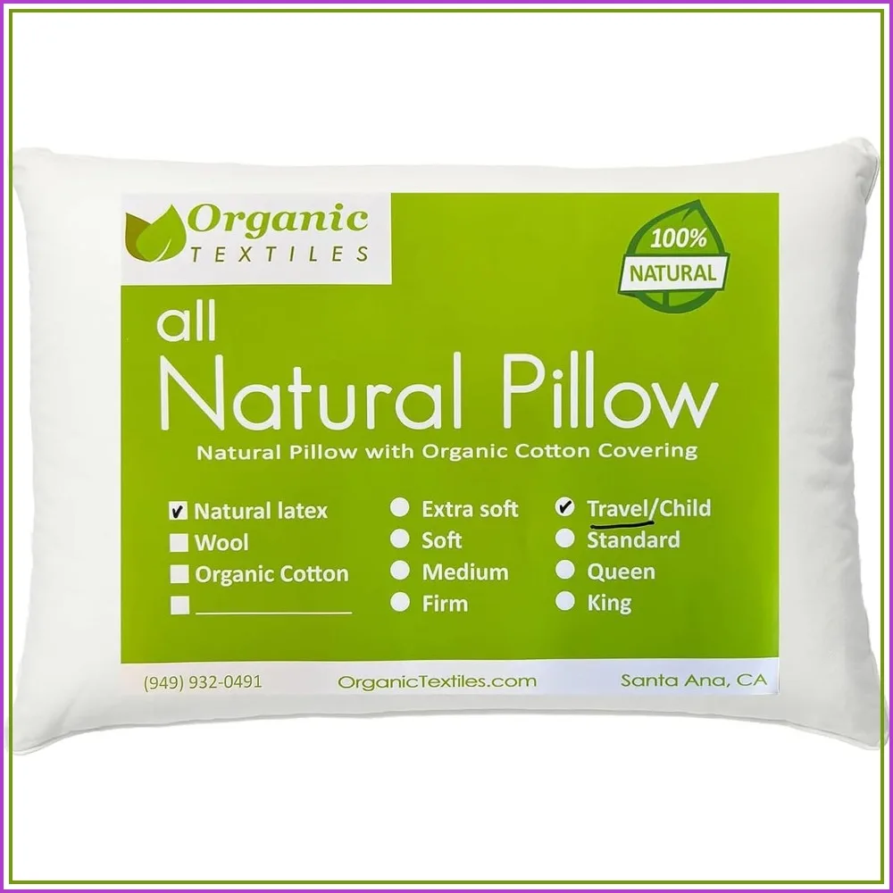 Natural Latex Bed Pillow with Organic Cotton Cover - Travel Size 16x9x6 Inches Medium, Pack of 1