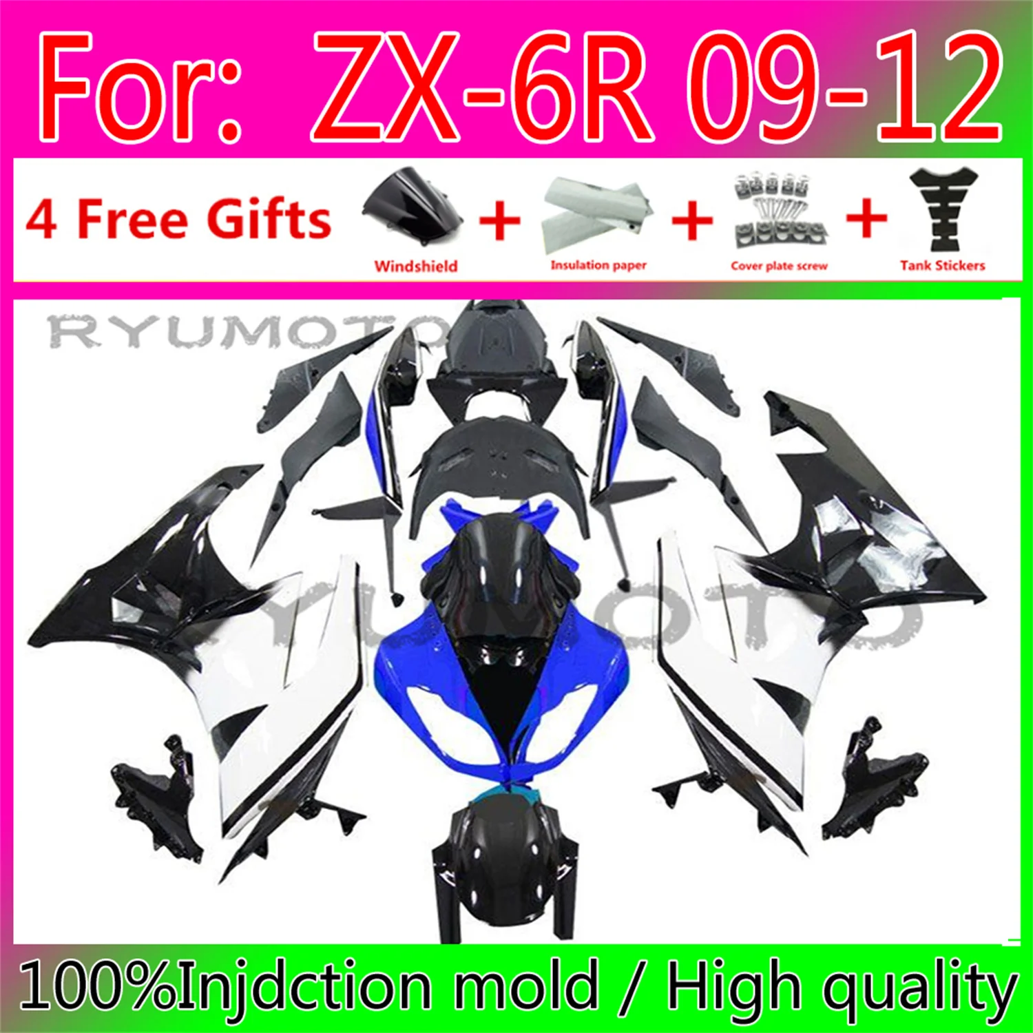 

Injection New ABS Whole Fairings Kit Fit for kawasaki ZX6R 2009 2012 zx6r 09 12 fairingx