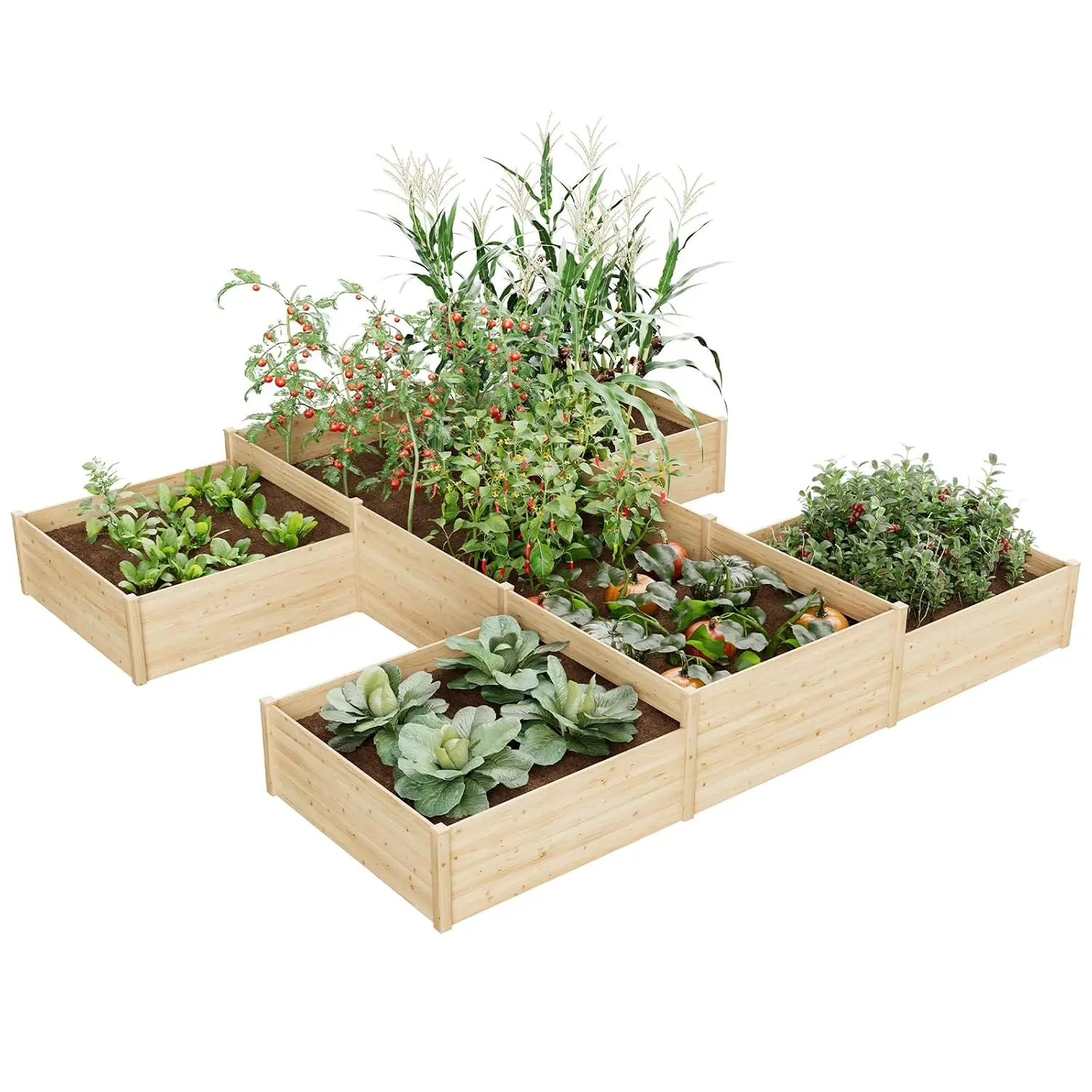 H-Shaped Raised Garden Bed, 12x12x2ft, Double-Layer Planter Box, Customized