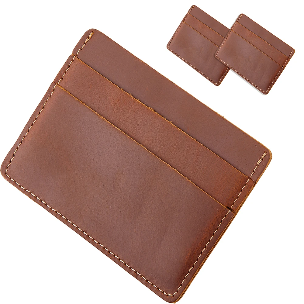 3Pcs Cowhide Slim Card Wallet Front Pocket Card Holder Brown Minimalist Wallet Credit Card Holder Gifts for Men Women Everyday