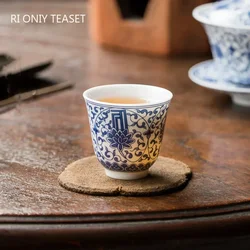 1 Pcs Jingdezhen Hand-painted Blue and White Porcelain Teacup Chinese Handmade Ceramic Tea Bowl Master Meditation Cup Tea Set