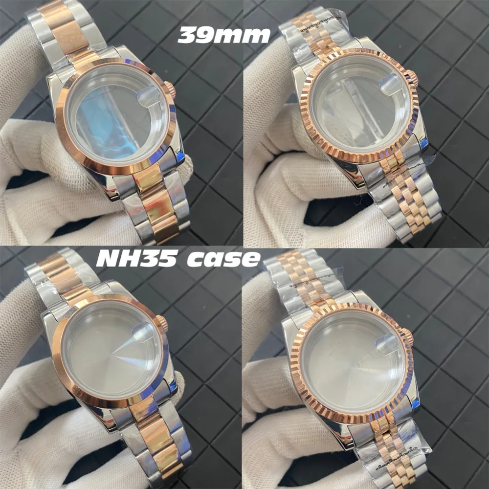 

NH35 Case 39mm Stainless Steel Watch Case Oyster Perpetual Rose Gold Case Sapphire Glass mirror for NH35/NH36/4R Movement