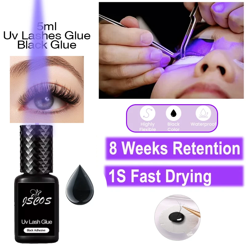 

5ml UV Eyelash Extension Glue 1Second Fast Drying UV Black Super Strong Glue Waterproof & oil resistant Purple Eyelash Glue