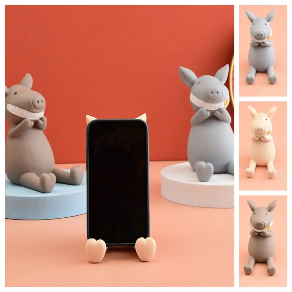 

Resin Cartoon Phone Holder Figure Toys Anti-slip Pig Mobile Phone Stand Multi-functional Statue Cell Phone Bracket