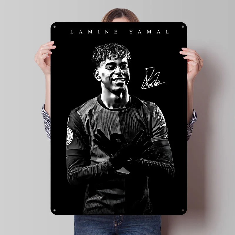 Lamine Yamal Porträt Metallposter Maßgefertigte Wandkunst Retro Vintage Metallschilder für Raumzubehör und Heimdekoration