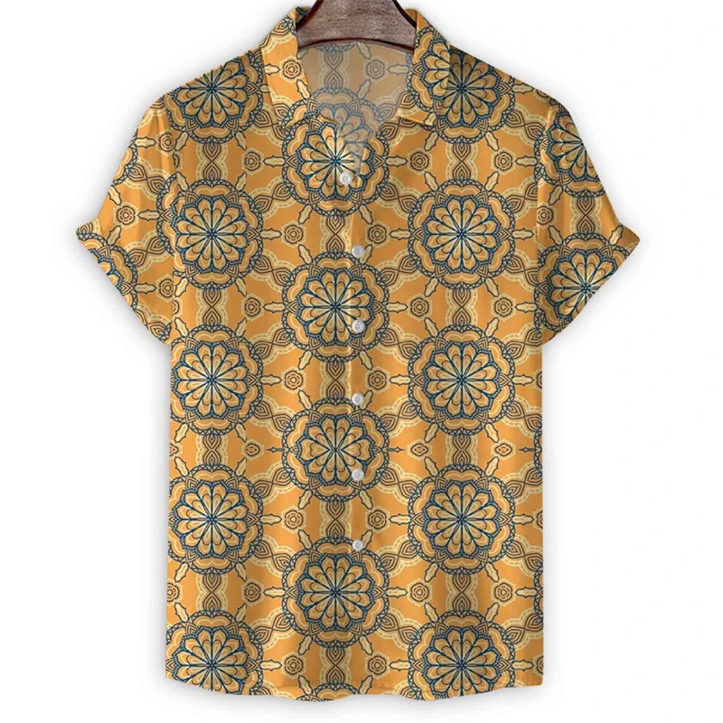 

Рубашка мужская с коротким рукавом, Роскошная блузка с графическим 3D-принтом в ретро стиле, Повседневная Свободная блузка с лацканами, топ на пуговицах