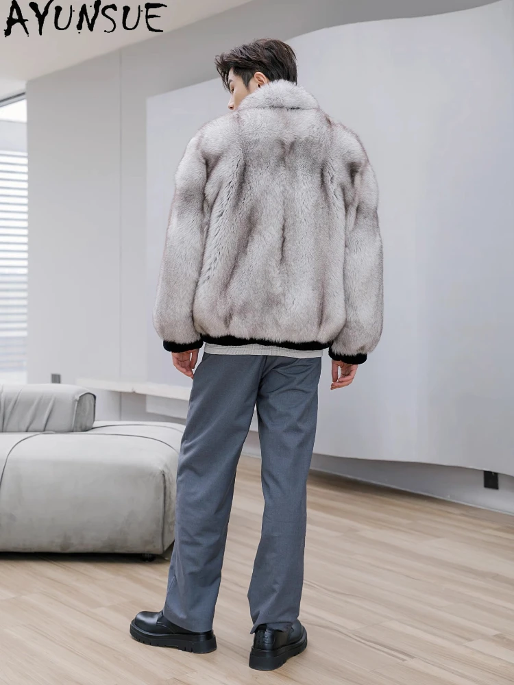 AYUNSUE High-end Imported Blue Fox Fur Coat Man Autumn Winter Luxury Natural Fox Fur Jacket Spliced Rex Rabbit Fur Jackets Coats