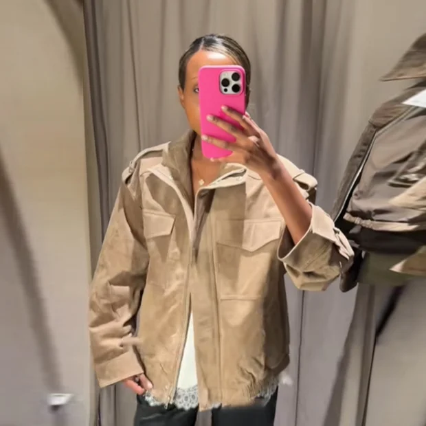 

Casual Stylish Loose Suede Jacket Fall Retro Versatile Trendy Fashion Short Outerwear Women's Warm Clothes Timeless Streetwear