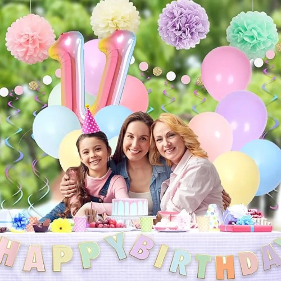 Dekorasi Ulang Tahun ke-11 Balon Angka 11 Gradasi Pelangi 40 Inci Spanduk Selamat Ulang Tahun Perlengkapan Pesta Ulang Tahun ke-11