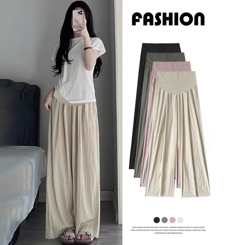 Wide Leg Loose Straight Maternity Full Long Pants Spring Summer Casual Belly Trousers Clothes for Pregnant Women Pregnancy