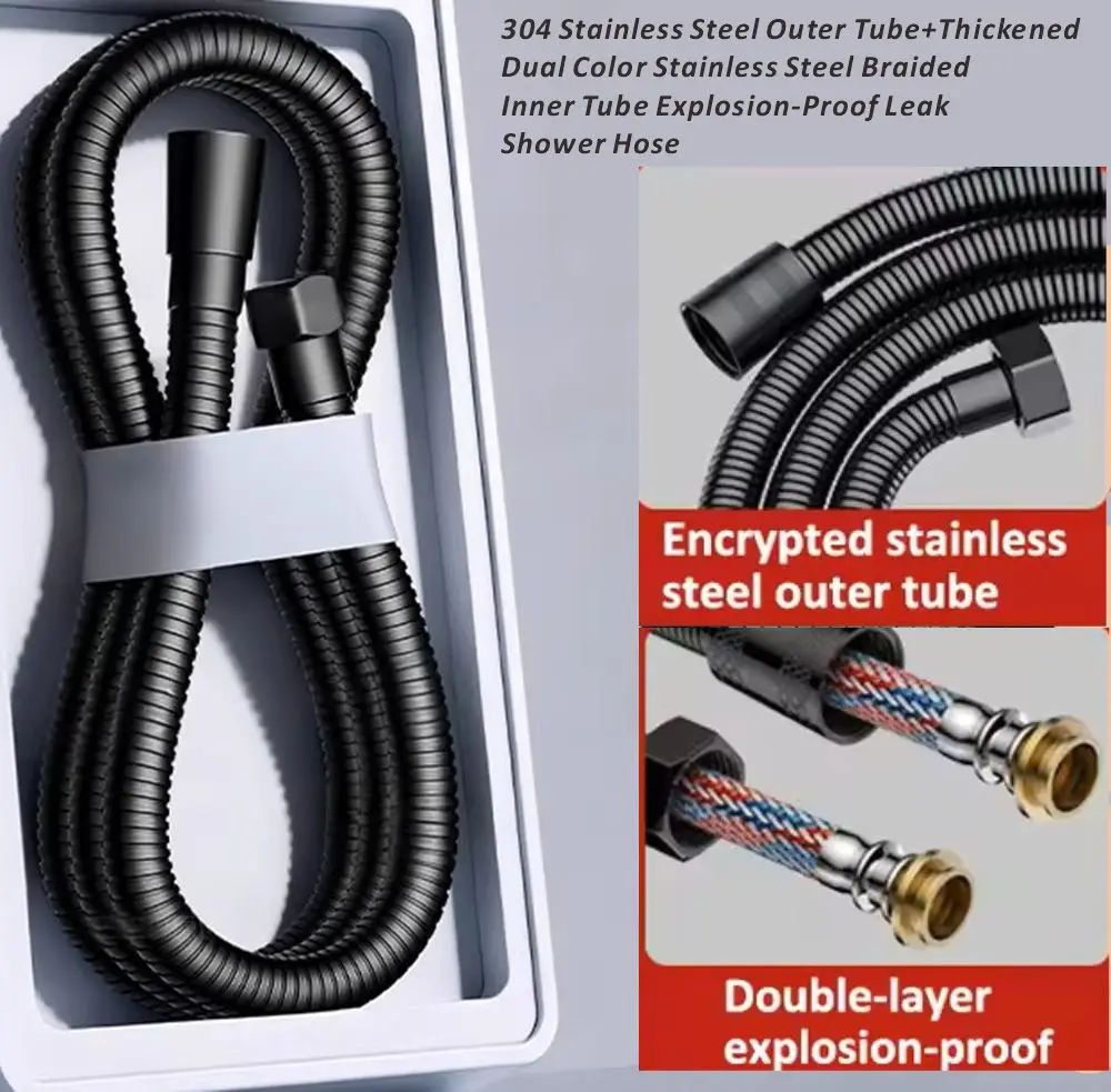 

Гибкий душевой шланг из нержавеющей стали в черной оплетке, 1.5/2/3 м, удлинитель для душа, аксессуары для ванной комнаты