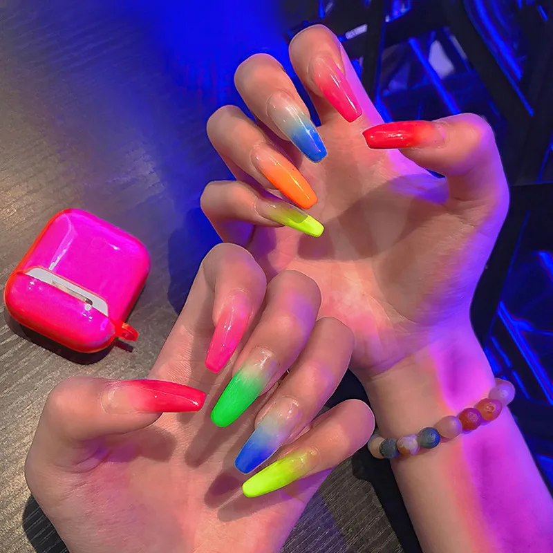 Pó acrílico fluorescente para unhas, 100 g/saco, néon, verão, fósforo, pó acrílico luminoso, estendendo/escultura/make, decoração de manicure