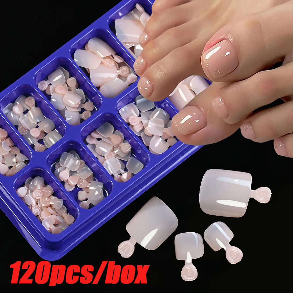 

120Pcs Ultra-thin Transparent Pink Toenail Tips 12 Sizes Short Square Acrylic Press On Toenail Glossy Finshed False Toenail Tips