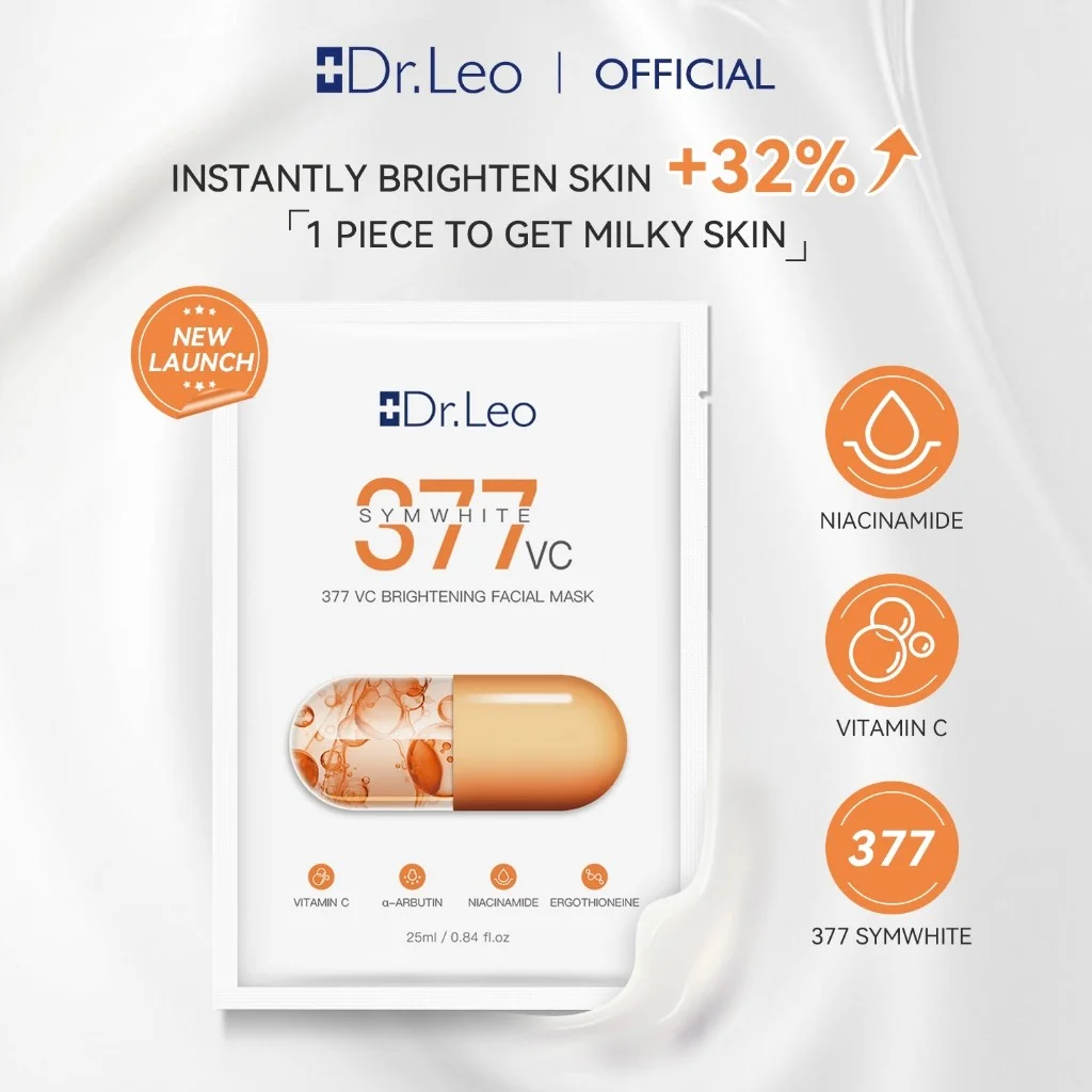 

Dr.Leo 377 + VC осветляющая маска для лица, отбеливающая, увлажняющая, глубокая очистка, осветляющая и выравнивающая тон кожи, маска для лица 25 мл * 5 шт.