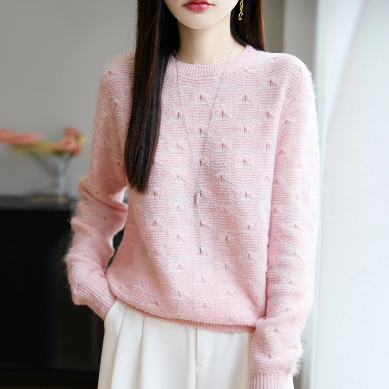 

Жаккардовый вязаный свитер в западном стиле с круглым вырезом из 100% шерсти, высококачественный женский пуловер, топ на осень и зиму