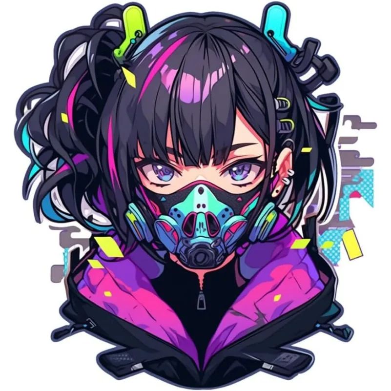 1Pc Modern Masked Anime Girl Vinyl Sticker, Urban Style Waterproof Decal For Motorcycle Window Laptop Decor, Holiday Gift