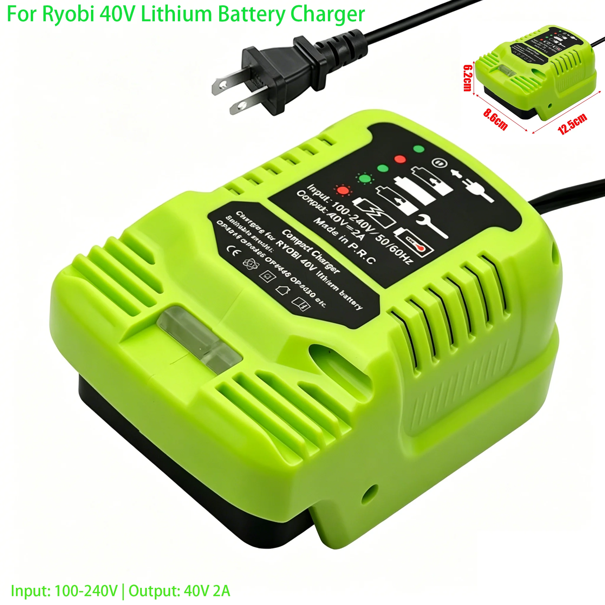 Power Tool Accessories 100-240V Lithium Battery Mini Compact Charger for Ryobi 40V Lithium Battery US Plug OP4015 OP4040 OP4050