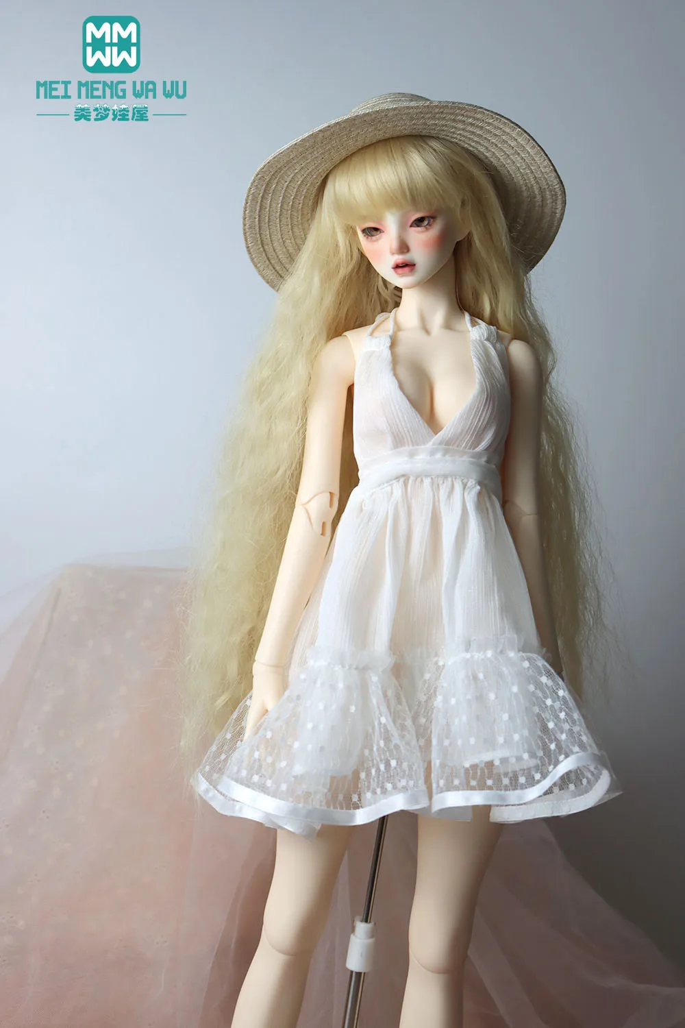 

Одежда для куклы, модное белоснежное платье-бретелька, подходит для игрушек 60 см 1/3 BJD SD DD, шарнирная кукла