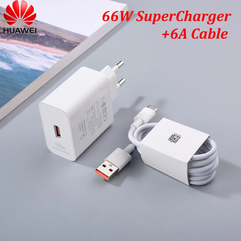 Зарядное устройство HUAWEI Pura 70 66 Вт, оригинальное настенное зарядное устройство EU Super Charge USB, дорожный зарядный кабель 6A типа C для Mate 50 40 30 P40 Pro
