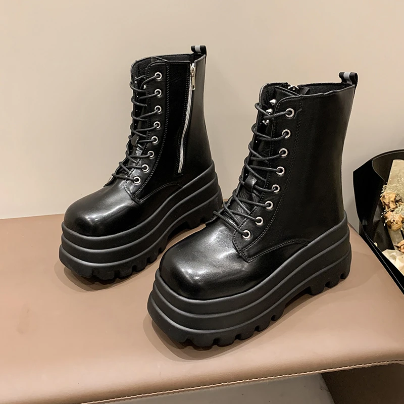 Winter New Elegant Fashionable Casual Short Boots Side Zipper Round Toe Thick Sole Heightening Women\'s Model Fashion Boots