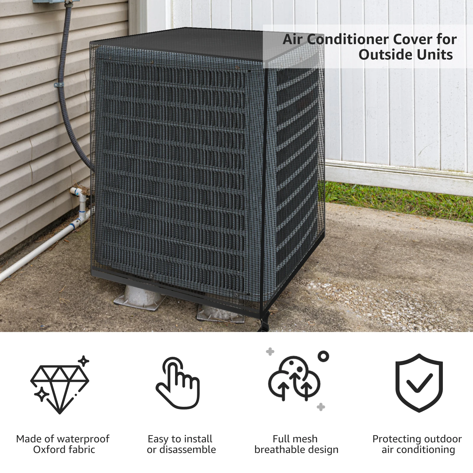 Central Ac Cover Protector Air Conditioner Cover For Outside Units Breathable Full Mesh AC Unit Cover Against Leaves Weeds Debri