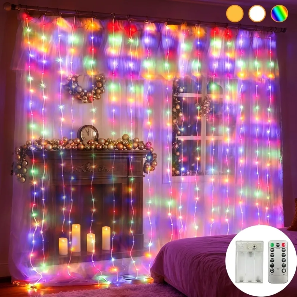 Battery Powered Curtain Garland Lights with Remote for Christmas Bedroom Wedding Holiday Festive Room Window Table Balcony Decor