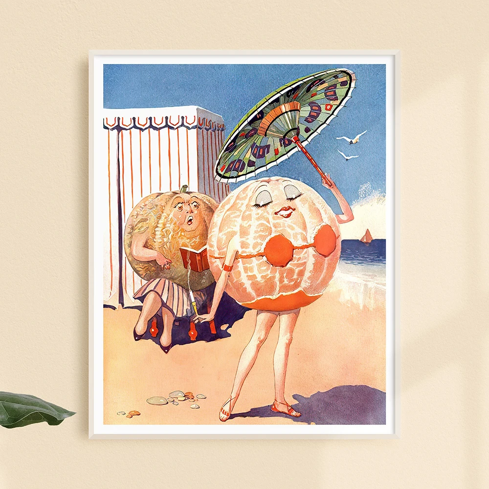 

Vintage Anthropomorphic Orange Woman Art Print Risque Kitsch Kitchen Poster Canvas Painting Home Decoration Pictures