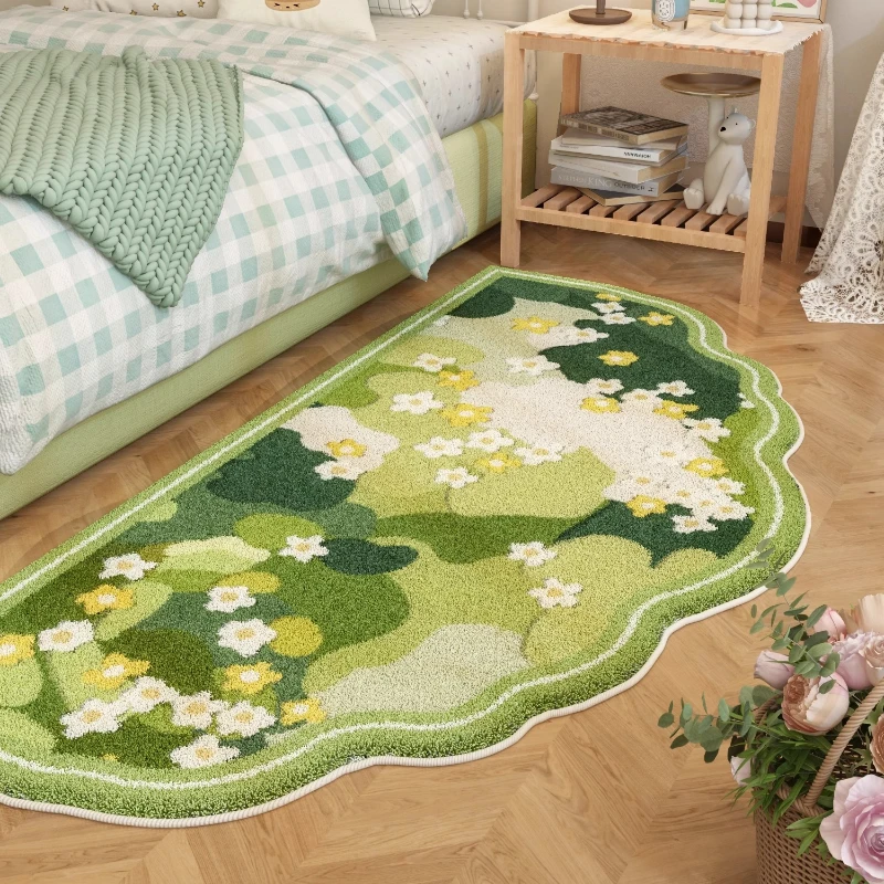 Fresh Style Living Room Decoration Green Carpet Thicken Plush Rugs for Bedroom Irregular Shapes Rugs for Bedroom Fluffy Soft Rug