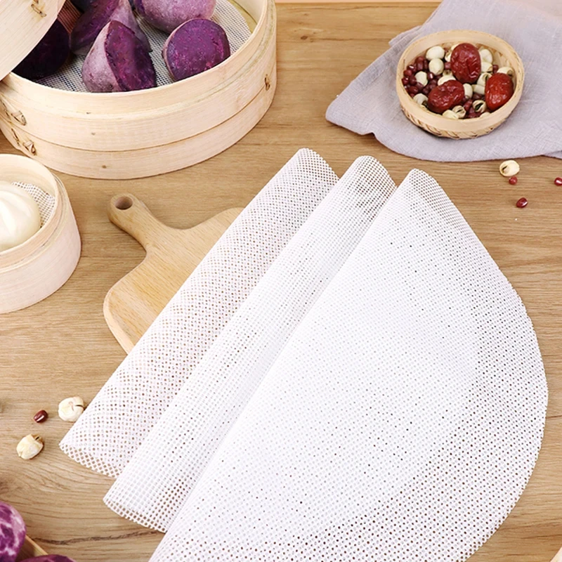 10Pcs Silicone Steamer Liners Non-stick Reusable Dehydrator Mats Round Dumplings Mesh Fruit Dryer Mats Kitchen Supplies