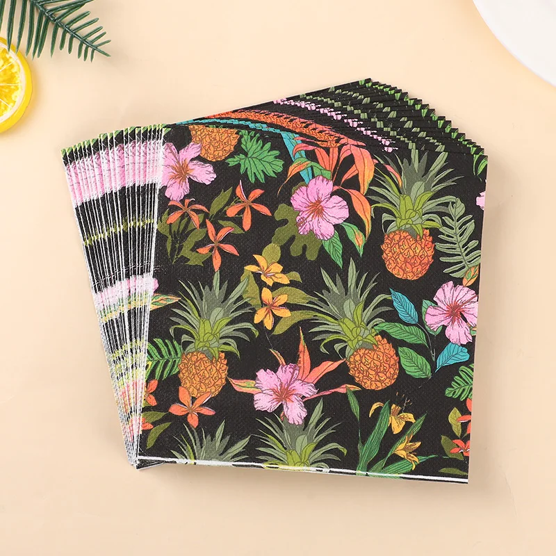 20pcs Tropical Pineapple Hibiscus Print Paper Napkins Disposable Napkins Summer Luau Hawaiian Party Beach Themed Event Supplies