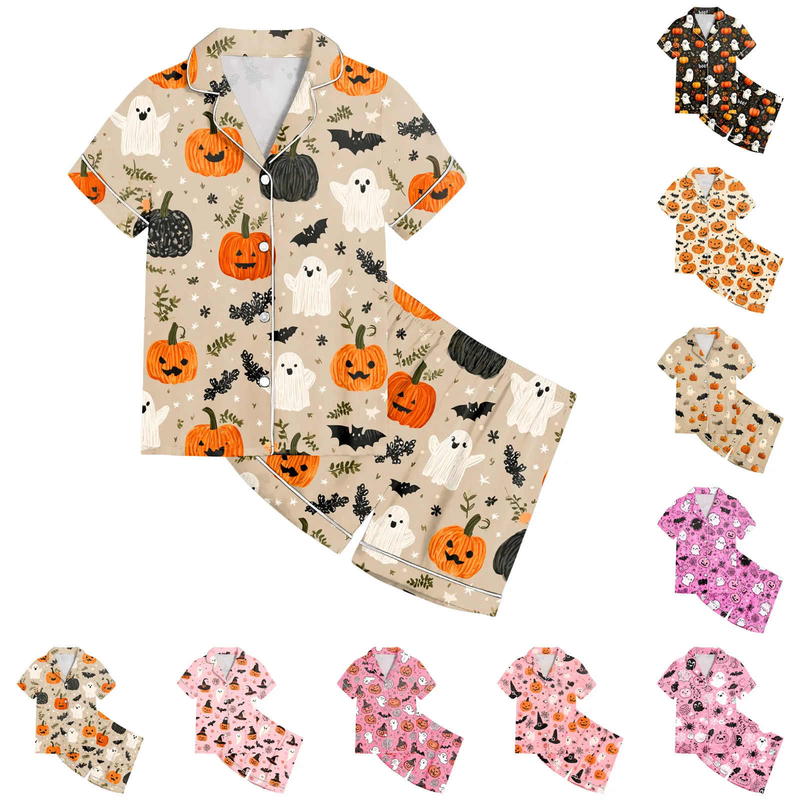 

Halloween Girls Pajamas Set Short Sleeve Cute Printed Top And Shorts Two Piece Homewear Suit Children Festive Sleepwear Set