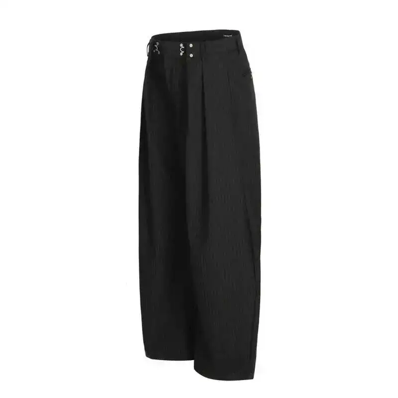 Loose Wide-Leg Scimitar Vertical Striped Pants Men's Trendy Double Pleat Design Casual Versatile Floor-Length Trousers 78DT